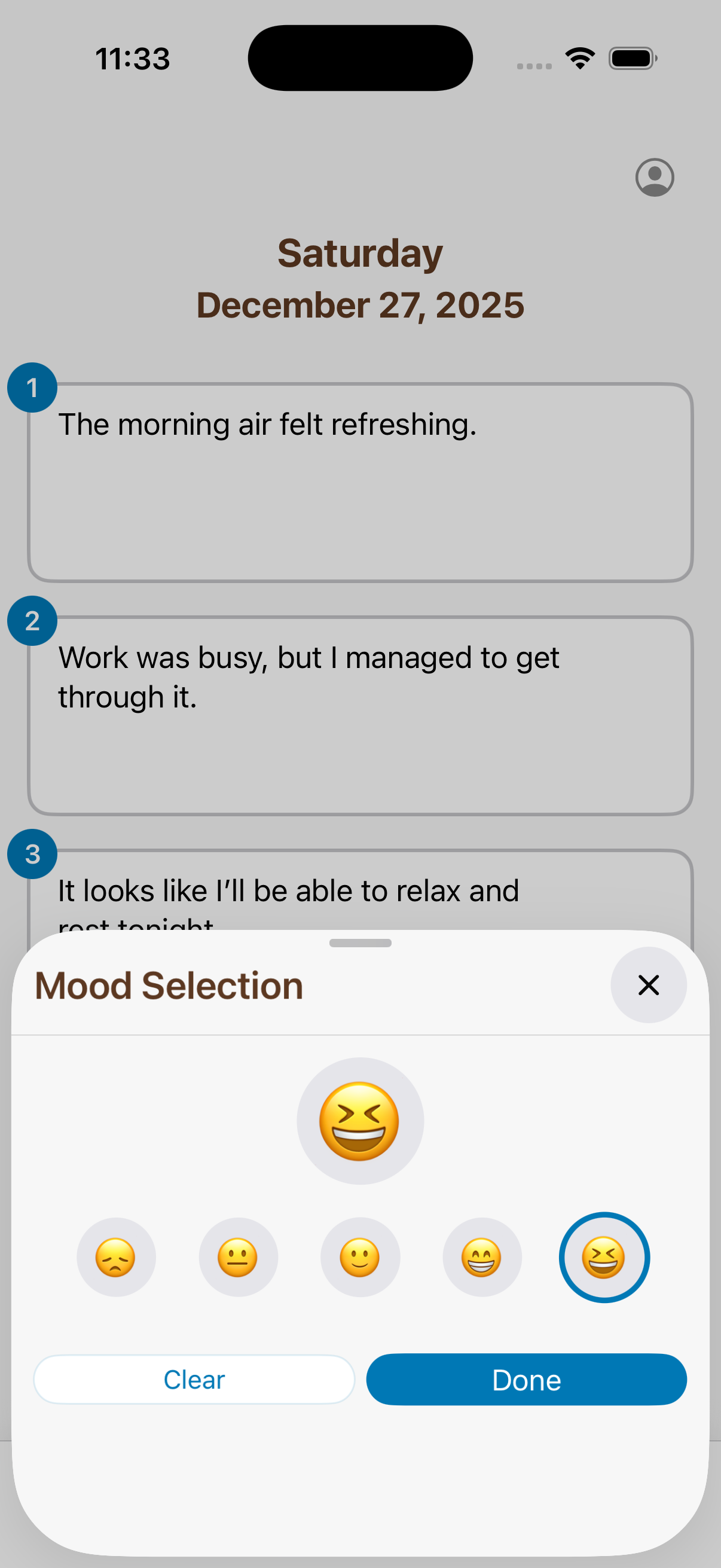 Emotion analysis view screenshot
